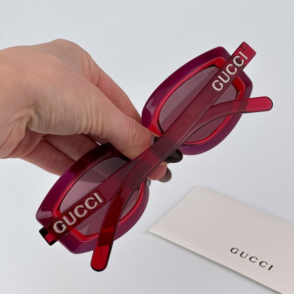 Gucci GG1719S 004 BRAND NEW Sunglasses Transparent Red Violet Women Square - Picture 2 of 9